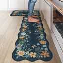 LEEVAN Kitchen Rugs Non Slip Sets of 2,Navy Blue Soft Washable Modern Floral Kitchen Mat for Floor,Indoor Low Pile Rug for Kitchen,Laundry,Bathroom,Office(24''x36''+24''x51'')