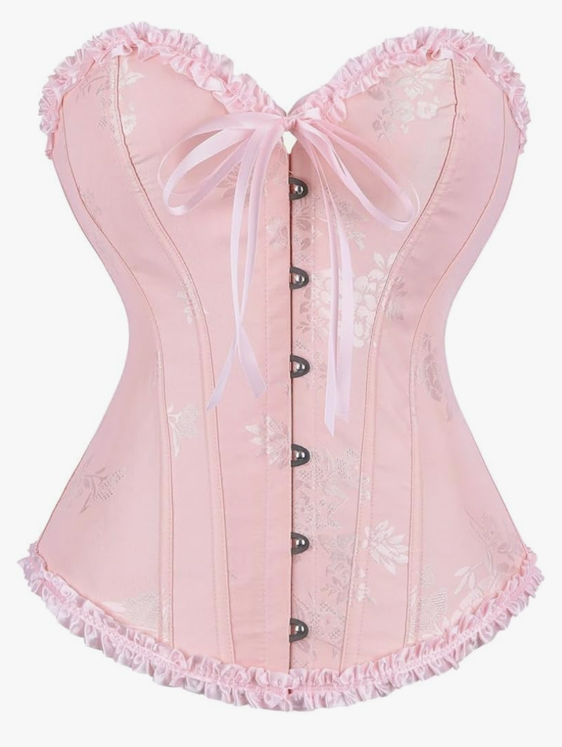 frawirshau Women's Lace Up Boned Overbust Corset Bustier Lingerie Bodyshaper Top, L