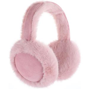 Tavaleu Ear Muffs for Winter Women, Foldable Fuzzy Earmuffs Faux Fur Warm Ear Warmers Covers Cold Weather (Fluff - Pink)