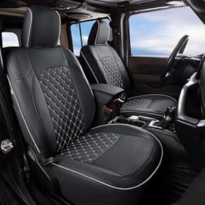 GIANT PANDA Customized Full Set Car Seat Covers for Jeep Wrangler 4 Door JL Sahara Sport Rubicon Willys 2018 2019 2020 2021 2022 2023 2024 2025 Without Rear Cup Holder, Faux Leather 