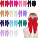 24 Pcs Satin Bows for Hair, Large Hair Bows for Women with Long Tails - Oversized Satin Hair-Bow Clips in 12 Colors (2 Each) for Women - 15 x 7.8 Inches