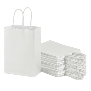 piqiya Small Plain Natural Paper Kraft Gift Bags with Handles White Paper Bag for Birthday Wedding Party Grocery Retail Business Goodie Bags (White，24pcs)