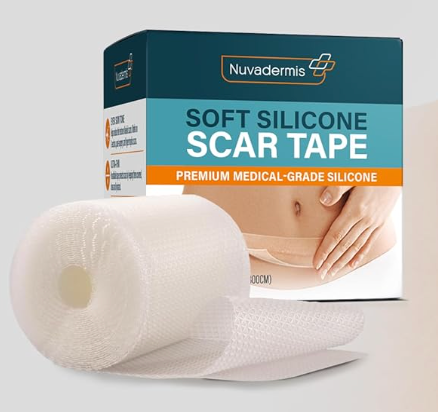 NUVADERMIS Clear Silicone Scar Tape for Surgical Scars  120" x 1.5" Roll  Extra Long Scar Sheets for CSection, Tummy Tuck, Keloid, and Surgical Scars  Reusable Medical Grade Silicone Scar Tape