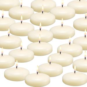 qinxiang 12 Pack Floating Candles, 3 Ivory Unscented Dripless Wax Burning Candles, for Cylinder Vases, Weddings, Party and Holiday