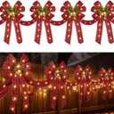 13 FT Christmas Bows Fence Decoration, 140LED Lighted Large Christmas Bows Decoration with 8 Mode and Timing Ornament for Party Front Door Fireplace(Red Black,Plaid Ribbon)