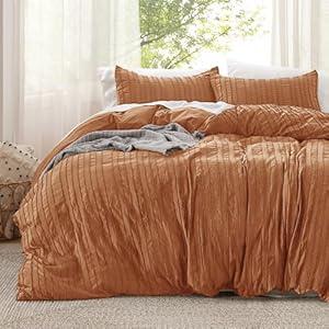 Bedsure Striped Tufted Duvet Cover King Size - Shabby Chic Duvet Cover, 3pcs All-Season Boho Bedding for All Seasons, Includes 1 King Duvet Cover & 2 Pillowcases (Pumpkin, King, 104"x90")