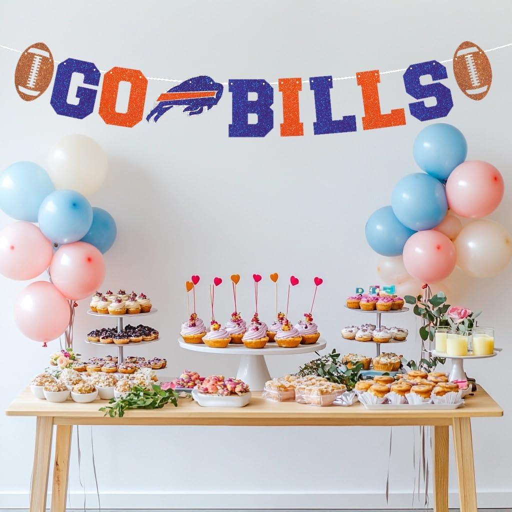Pre-Strung GO BILLS Banner - Bills Football Party Sign Bills Game Day Banner, Bills Party, Bills Birthday Blue Glitter