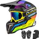 OUMURS Adult ATV Dirt Bike Helmet with Gloves & Mask Adjustable Sun Visor Motorcycle Adult Helmet Off-Road Motocross Downhill Moped MX for Unisex-Adult-Mutiple Black, M