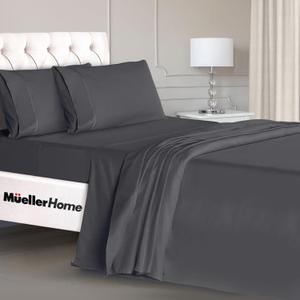 Mueller Luxury 4 Piece Twin XL Sheet Sets - Ultra-Soft 1800 Series, Cooling & Breathable Twin XL Bed Sheets, Hotel Quality Bedding, Deep Pocket up to 16" - Hypoallergenic, Wrinkle-Resistant, Dark Grey