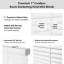 DEZ FURNISHINGS Premium Cordless 1" Room Darkening Vinyl Mini Blinds, 59" W x 64" H, White