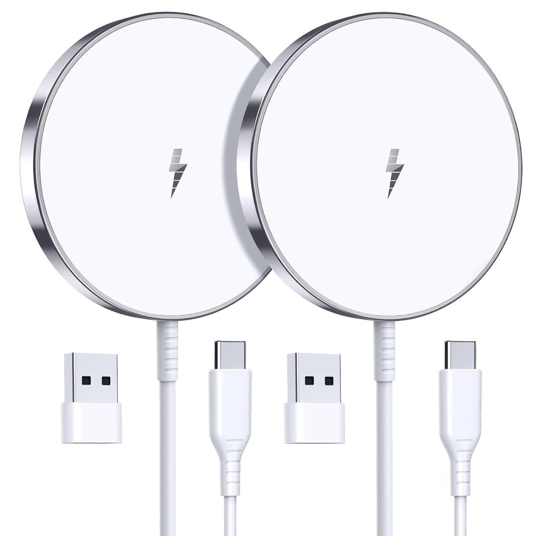 Magnetic Wireless Charger 15W Fast Mag Safe Charger for Cell iPhone 17 Pro Max/17 Pro/17 Air/17/16/15/14/13/12 Series 2 Pack Charging Pad for AirPods 3/2/Pro 2/Pro Mag-Safe Original Replacement (Silver)