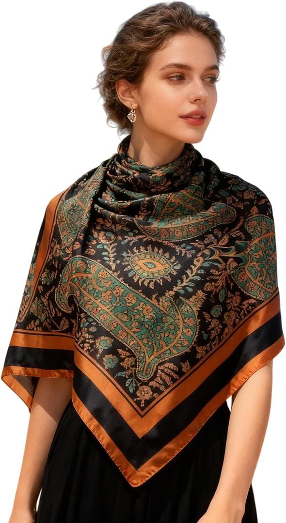 K-Elewon Large Square Scarf 43" Silk Scarf Fashion Scarves Silk Feeling Hair Wrapping Scarfs Night Sleeping Headscarf (Vb06)