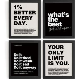 DSHFG Motivational Inspirational Office Wall Art Decor Prints Set of 4, Black Motivational Wall Decor Trendy Retro Posters for Office Home Decor, 8x10 Unframed