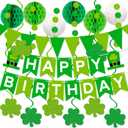 St. Patrick 's Day Birthday Decorations Green Happy Birthday Banner St Patricks Day Birthday Banner Lucky Shamrock Swirl Streamers for Saint Patricks Day Birthday Party Decorations