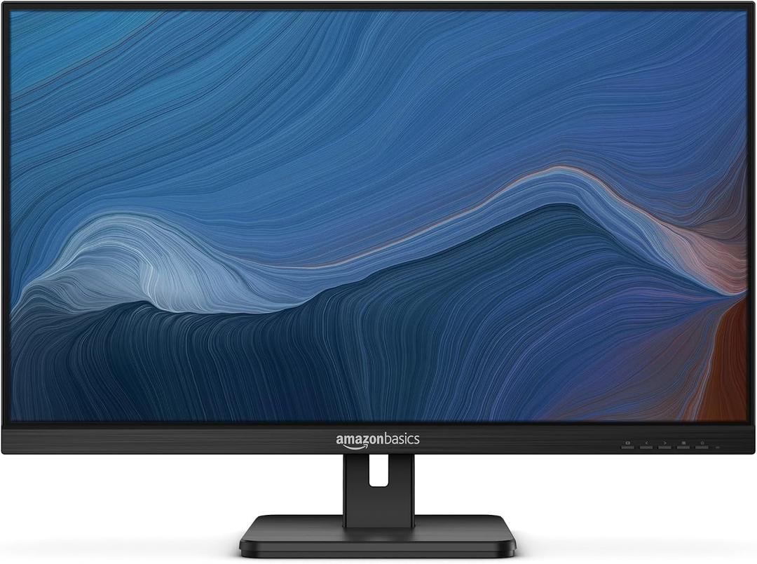 Amazon Basics 27 in IPS Monitor, Full HD 1080P, 75 Hz, Adjustable Stand, HDMI, Display Port, VGA Input, Built-in Speakers, VESA Compatible, Black