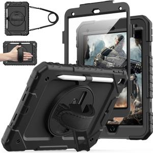 Cantis Case for iPad 9th/8th/7th Generation with Screen Protector, iPad 10.2 Case 2021/2020/2019 with 360 Degree Rotating Stand/Shoulder Strap/Pencil Holder, Black