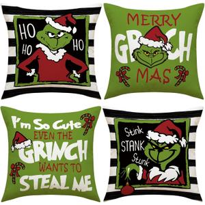 Christmas Pillow Covers 18x18 Set of 4 Throw Pillows Farmhouse Decorations Cushion Case for Home Couch