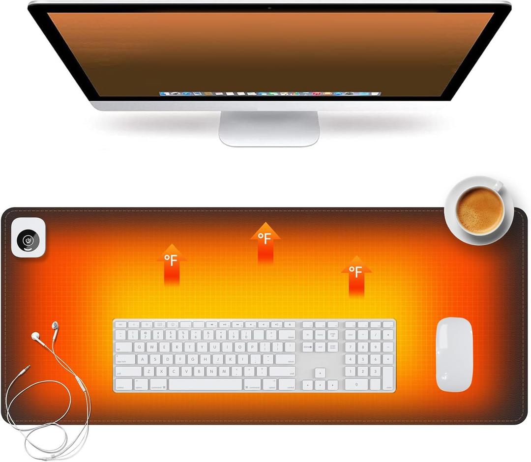 Heated Desk Pad Mouse Pad - Heated Desk Mat - Warm Desk Pad - 3 Levels Heating & 4 Hours Auto Shut-Off, PU Leather Mouse Pad - 31.5 x 13 inch(Dull Black), Large