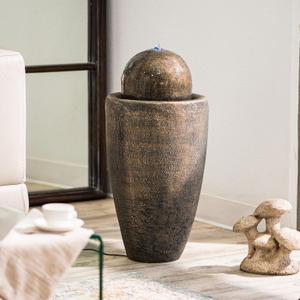 XBrand 26" Modern Sphere Water Fountain with LED Light  Indoor Outdoor Stone Texture Floor Fountain, Zen Bubbling Ball Water Feature for Garden Patio Porch - Bronze