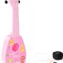YOLOPARK 17" Kids Toy Guitar for Girls Boys, Mini Toddler Ukulele Guitar with 4 Strings Keep Tones Can Play for 3, 4, 5, 6, 7 Year Old Kids Musical Instruments Educational Toys for Beginner (Pink)