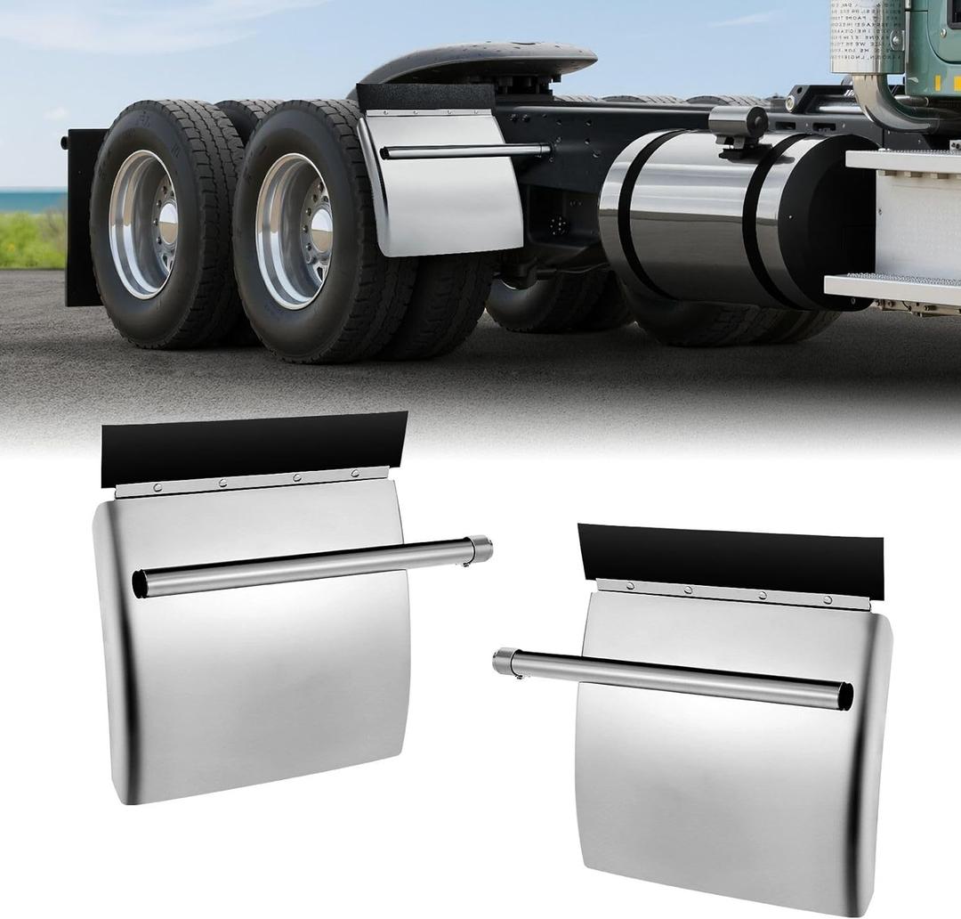 VEVOR Stainless Steel Quarter Fenders for Semi Trucks, 24" x 24" Semi Truck Fenders with Tube Bracket and Mounting Hardware, 1 Pair Right & Left Quarter Fender Set, Fit for Freightliner, Peterbilt