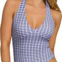 OMKAGI Womens Tank Tops Sexy Halter V Neck Going Out Tops Sleeveless Y2K Crop Top (L)