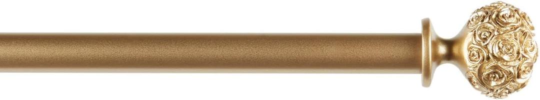Exclusive Home Curtains Peony 1" Curtain Rod and Coordinating Finial Set, Gold, Adjustable 66"-120