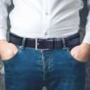 Mens Genuine Leather Dress Belt Classic Casual Belt with Single Prong Buckle for Jeans Pants Work and Business (36(Waist:34), Blue)