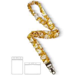 Lanyardio Stretchy Scrunchie Lanyard for ID Badges Keys, Cute Teacher Lanyard for Women with 2 Card Holders 19.6 Inch (Yellow Flower)