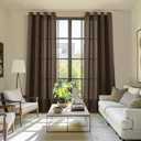 YoungsTex Brown Curtains 84 Inch Length for Living Room, Dark Chocolate Linen Semi Sheer Drapes with Bronze Grommet Light Filtering for Bedroom Window, 2 Panels 52 x 84 Inch