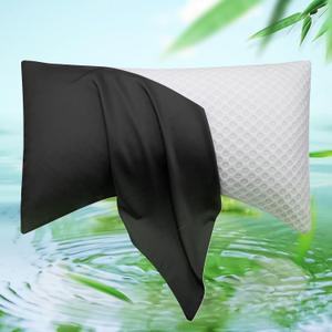 Cooling Side Sleeper Pillow Cases - Curved Rayon Derived from Bamboo Pillowcase Cover- Breathable Cool Silky Soft Pillowcase for Hot Sleepers Hair and Skin, Queen Size 1 Piece, 20 * 30 Inches Black, Queen - Pack of 1