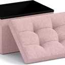 Ornavo Home Small Storage Ottoman Foldable Collapsible Rectangle Linen Ottoman Foot Rest Stool Seat, for Living Room, Bedroom, Home Office, Dorm - 12 x 16 x 12,  Pink 