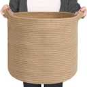 MEGASKET Large Wicker Storage Basket, 16" x 14" Jute Woven Basket with Handle, Living Room Blanket Storage, Big Wicker Laundry Basket, Kids Toy Bin Box Organizer, Decorative Round Baskets for Decor