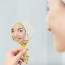 POPETPOP Vintage Compact Handheld Mirror: 24x13cm Golden Framed Round Makeup Mirror for Dressing Room