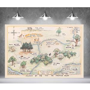 7x5ft Fabric Happy Birthday Bear Home Map Photography Backdrops for Kids 1st Birthday Background 100 Acre Woods Bear Backdrop