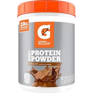 Gatorade Whey Protein Powder, Chocolate, 22.4 Ounce (20 servings per canister, 20 grams of protein per serving) (1.4 Pound (Pack of 1)), No BB Date