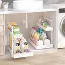 Under Sink Organizer - 1-Tier Pull Out Cabinet Organizer Vertical Slide Out Sink Shelf Storage Shelves for Multi-Purpose Bath Kitchen Bathroom Medicine (White, 2 Packs)