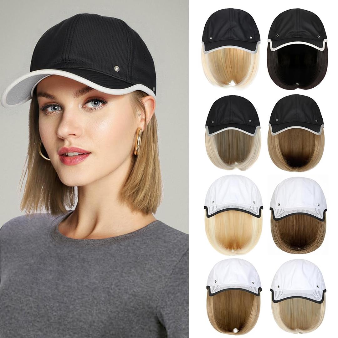 Quick Dry Hat with Hair Extensions Sun Protection Hat Wig Lightweight Outdoor Baseball Cap Attached 13" Short Straight Hairpiece Synthetic for Women Ash Blonde