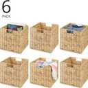 mDesign Natural Woven Hyacinth Cube Organizer Basket with Handles, Storage for Bathroom, Laundry Room Shelf or Nursery - Perfect for Cubby Storage Units - Hold Blankets and Books - 6 Pack, Natural/Tan
