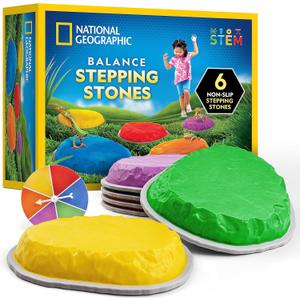 NATIONAL GEOGRAPHIC Stepping Stones for Kids 6 Durable Non-Slip Stones Encourage Toddler Balance & Gross Motor Skills, Indoor & Outdoor Toys, Balance Stones, Obstacle Course 