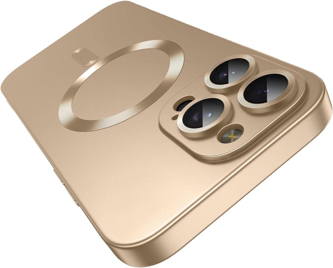 Magnetic Case for iPhone 16 Pro Max with Camera Lens Protector,Compatible with Magsafe,Full Protection Slim Anti-Scratch Soft Silicone Bumper Metallic Phone Case for iPhone 16 Pro Max Gold