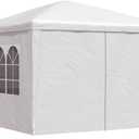 vidaXL Outdoor Canopy Party Tent 118.1" x 118.1", UV & Water-Resistant PE, Rust-Resistant Steel Frame, Windows & Zippered Door, Perfect Tent for Garden Parties & Backyard Events, White