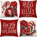 Valentine's Day Pillow Covers 20x20 Roses Love Heart Gnomes Valentines Day Decorations Be My Valentine Throw Pillow Covers Hugs and Kisses Wedding Cushion Case for Sofa Couch Set of 4