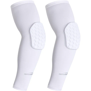 COOLOMG Padded Arm Sleeves Compression Elbow Pads for Volleyball Basketball Football Youth Kids Adult White M
