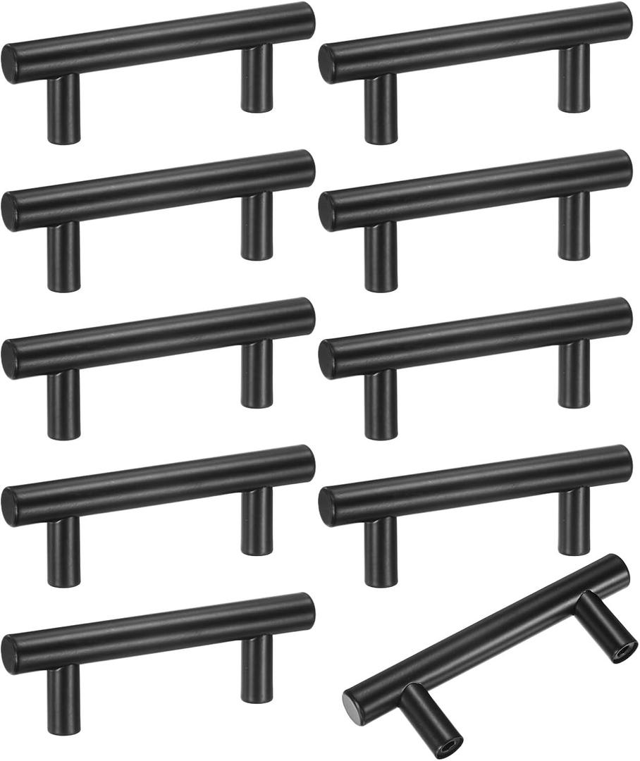 10-Pack Cabinet Pulls Knobs, 3.9" Modern Stainless Steel T Bar Knobs Double Hole Handles for Dresser Drawers/Office Decorative/Kitchen Bathroom Door [Black]