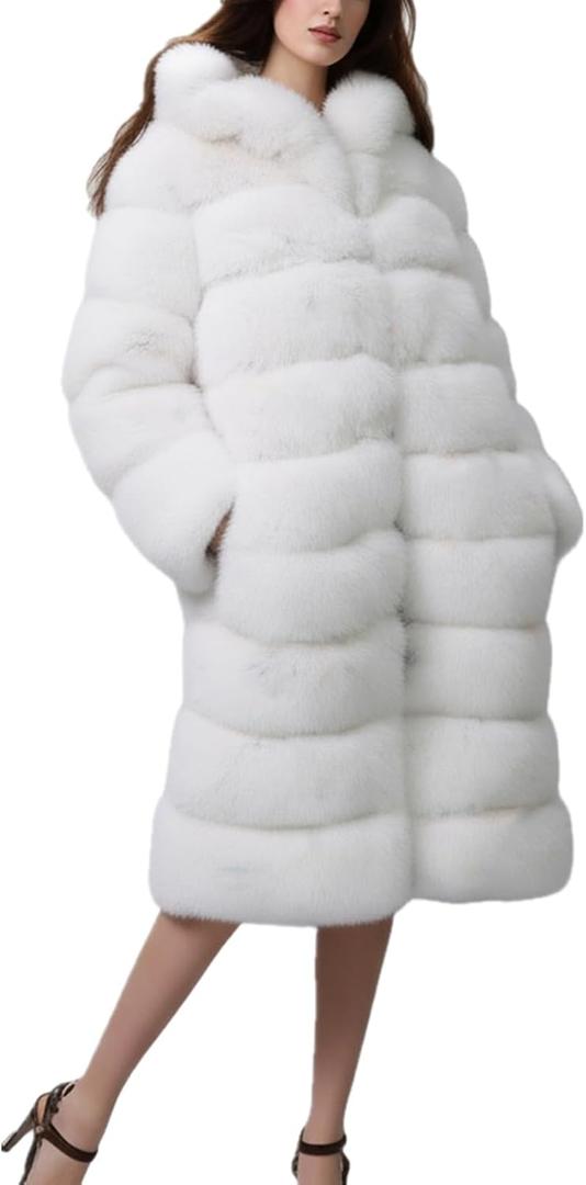 Lisa Colly Women Plus Size Faux Fur Jacket Big Hooded (White,Small)