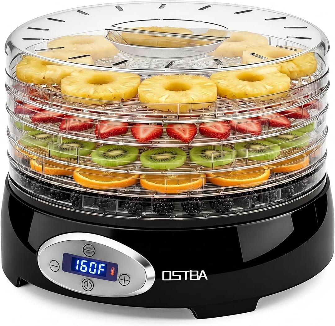 OSTBA Food Dehydrator, 5 BPA-Free 12.2" Trays, Adjustable Temp 95160, 48H Timer, 420W Food Dryer for Fruits, Veggies, Jerky, Herbs, Home Use, BPA-Free