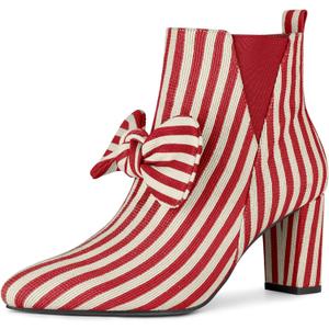 Allegra K Women's Pointed Toe Zip Striped Chunky Heels Ankle Boots (10, Red)