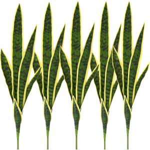5 Pack Artificial Snake Plants Faux Agave Plant Fake Sansevieria Unpotted 30 inch Artificial Plants Suitable for Garden Home Office Indoor Outdoor Decoration (Yellow Green)