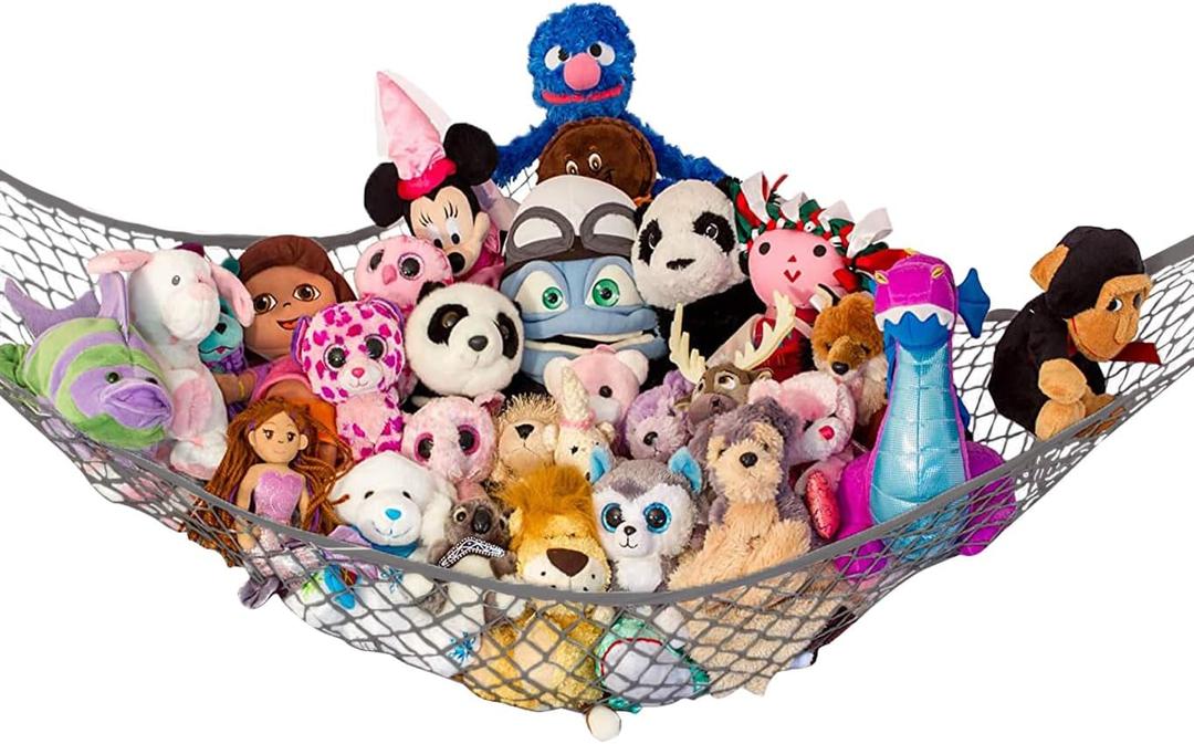 Lilly's Love Stuffed Animal Hammock | Corner Hanging Organizer, Toy Storage, Stuffed Animal Storage Net | Made From Quality Fishing Net, Holds 12 lbs | 67"x 47"x47" (Gray)